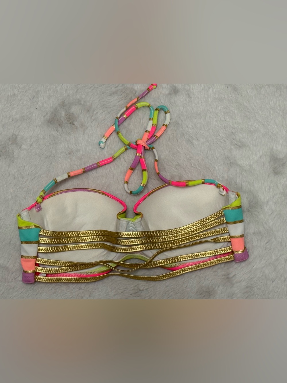 Colorful Stripe Bandeau Bikini Set - Neon Multi - Picture 5 of 6